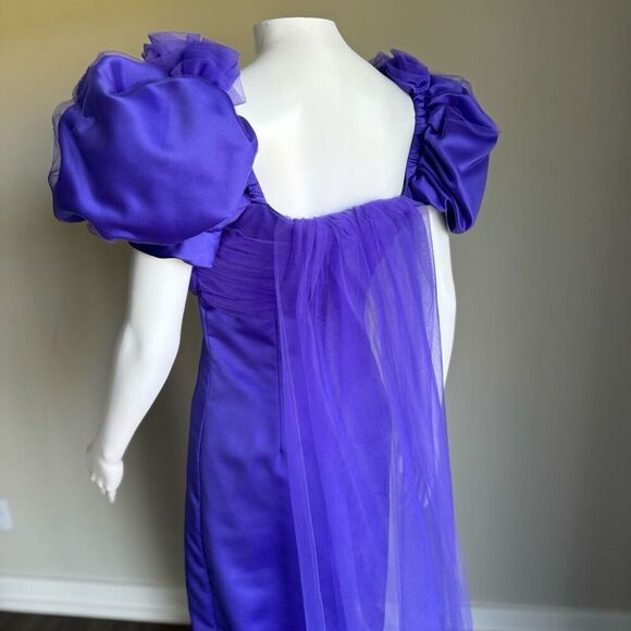 Vintage 90’s Satin Puff Sleeve Toile Purple Evening Gown With Back Slit - Picture 7 of 7
